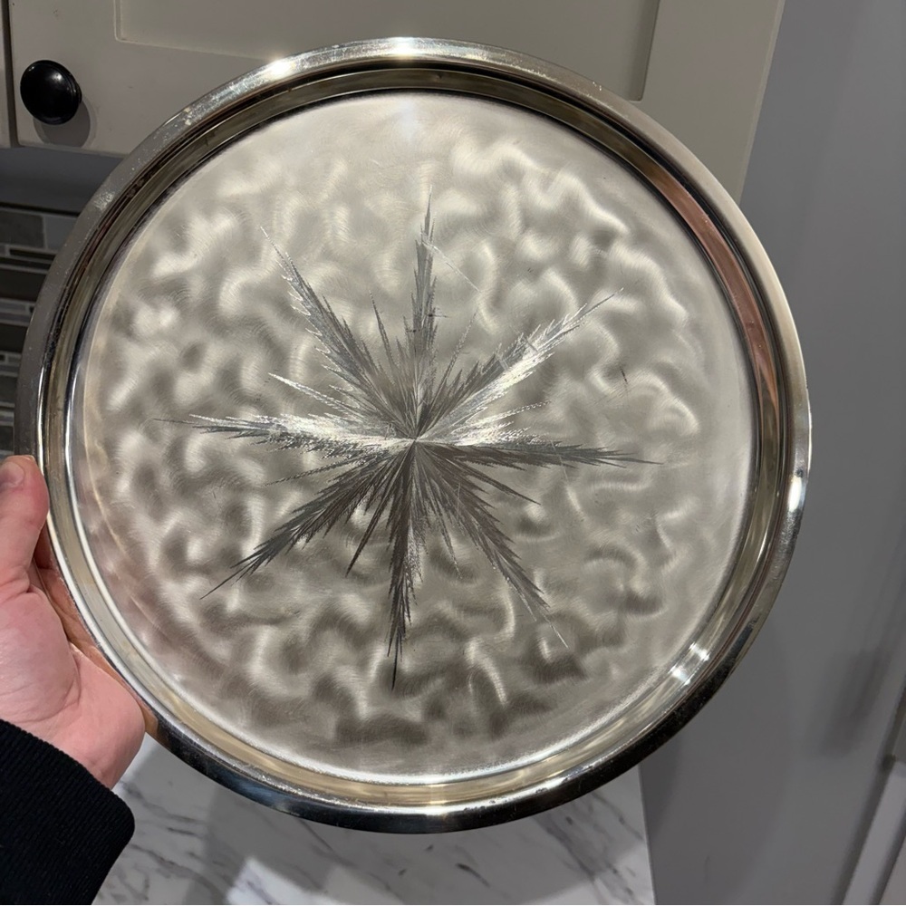 Vintage IKORA Silver Plated Footed Tray 12"D x 1"H starburst Made in Germany